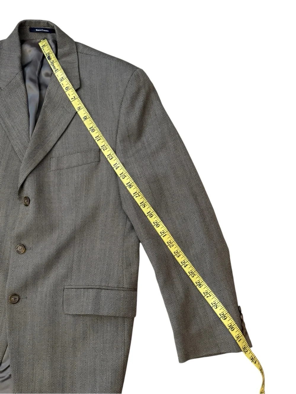 Chaps Ralph Lauren Union Made Canada Pure Wool Herringbone Blazer 40R Gray Brown